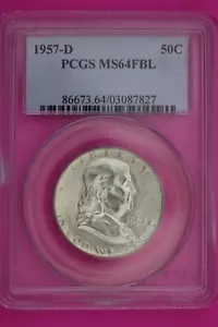 1957 D MS 64 Full Bell Lines Ben Franklin Silver Half Dollar PCGS FBL Slab 13 - Picture 1 of 3