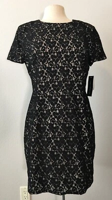 NWT FRENCH CONNECTION BLACK LACE DRESS NUDE LINING PARTY COCKTAIL SZ 12 MSP$188  - image 1 of 4