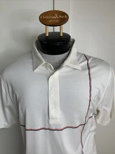 Travis Mathew Mens Sz L Golf Polo Shirt White Cotton Blend Black Red Stripe - Picture 1 of 4