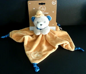 266. DOUDOU PLAT MGM DODO D'AMOUR OURS chapeau jaune moutarde bleu pois NEUF - Picture 1 of 2