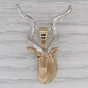 Markhor Capra Goat Buck Bust Pendant 14k Gold Ruby Darren K Moorse Kudu Safari - Picture 1 of 5