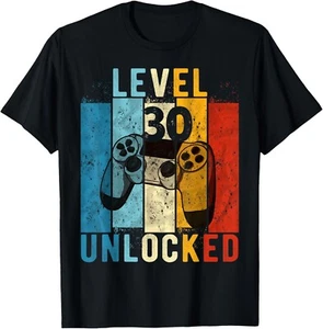 Level 30 Unlocked Video Gamer 30 Year Old 30th Birthday Gift Unisex T-Shirt - Picture 1 of 4