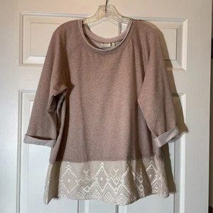 LoGo Lounge Women's 1X Lori Goldstien 3/4 Sleeve Layered Top Embroidered - Picture 1 of 9