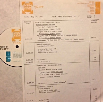 RADIO SHOW: B-DAYS 5/20/87 SETS w/BOBBY DARIN (3 INTERVIEWS), JAMES BROWN,SPIRIT - Image 1 of 2