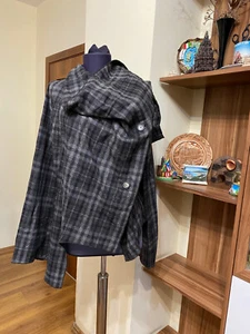 IVAN GRUNDAHL WASHED WOOL BLEND CHECK RELAXED ASYMMETRIC CROSS OVER BLAZER-40 - Picture 1 of 12