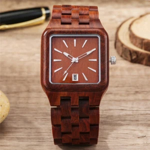 Creative Men's Wood Watch Bamboo Quartz Date Display Wristwatch Wooden Bracelet - Picture 1 of 15
