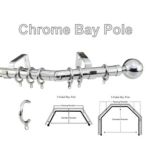 3 & 5 Side Polished Chrome 28mm Bay Window Curtain Pole Passing Brackets C Rings - Picture 1 of 1