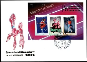 Australia Signs of the Times cubierta M/S - Queensland Stampshow 2015 O/P # 156 - Imagen 1 de 1