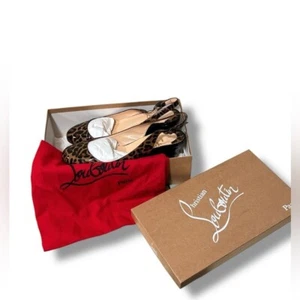 Authenticated Christian Louboutin Patent Cynthia Leopard Sling Back Wedge Heels - Picture 1 of 15