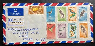 1964 Aukland New Zealand Airmail Registered cover To Erie PA USA Easter Seal - Imagem 1 de 2