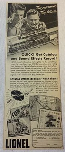 1947 LIONEL model Trains ad ~ QUICK! Get Catalog And Sound Effects Record! - Picture 1 of 1