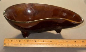 MCM COVINA POTTERY KIDNEY SHAPED BROWN GLAZED FOOTED PLANTER BOWL #901 VTG - Picture 1 of 7
