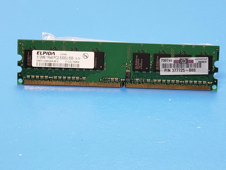 Elpida EBE51UD8AGWA DDR2-667 512MB 1Rx8 PC2-5300U Memory - Image 1 of 1