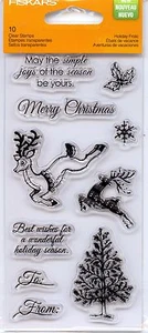 FISKARS clear stamp set HOLIDAY FROLIC Christmas, Tree, Reindeer - Picture 1 of 3