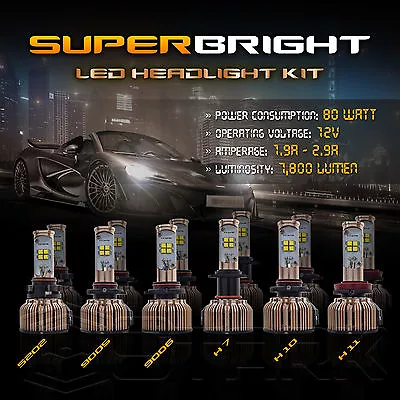 LED 80W 7800LM LED Conversion Kit CREE XT-E 6000K White Headlight High Fog Light - Image 1 of 4