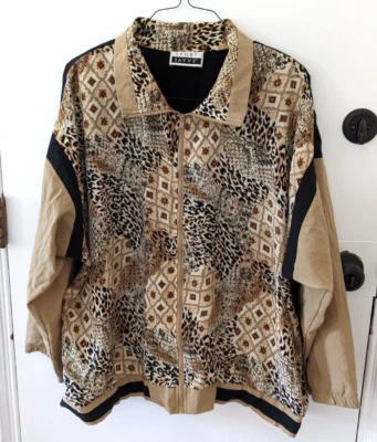Sport Savvy Vintage 80s 90s Animal Print Windbreaker Jacket Womens PLUS SIZE 2X - Image 1 of 4