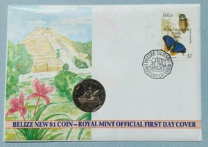 Carta Numismática Isabel II 1990 Belice Nuevo $1 Dólar Marca Pájaro Mariposa - Imagen 1 de 2