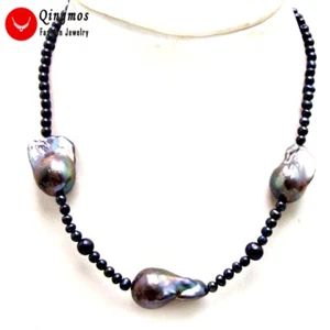 14*25mm Baroque Nuclear Black Pearl Pendant Necklace for Women Chokers 18'' - Picture 1 of 4