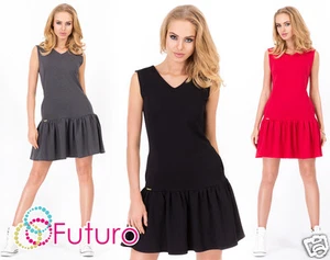 Ladies Mini Tiered Dress V Neck Sleeveless Skater Party Tunic Sizes 8-10 FA390 - Picture 1 of 1