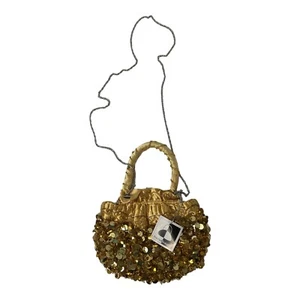 Gold Sequin Bling Purse Crossbody Bag Evening Party Pouch Beaded Handbag 8”x6” - Picture 1 of 11