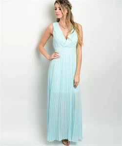 NIKIBIKI Light Aqua Plunging Neckline Party Evening Maxi Dress - S, M, L - Picture 1 of 2