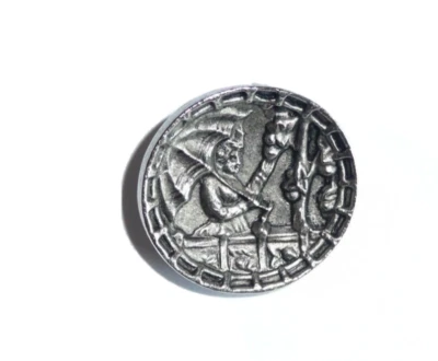 Pretty Lady Picking Fruit Antique Reproduction Pewter Finish Metal Button - Image 1 of 4