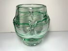 5 1/2 Zoll handgeblasenes Glas Kunst Vase Schüssel klar grün Streifen signiert Karen 1971