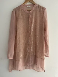 CAPTURE Dusty Pink Blouse Sz 18 Loose 3/4 Sleeve Sheer Tunic Long Length - Picture 1 of 13
