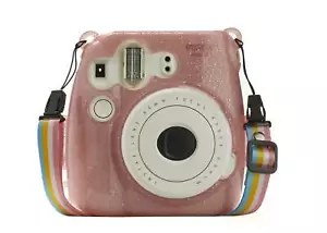 Hard Glitter Case for Fuji Instax Mini 8/9 Flamingo Pink + Strap - Picture 1 of 5