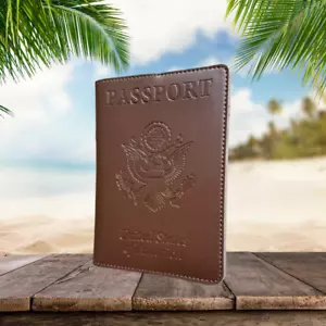 100% Leather United States Embossed Passport Wallet US Seller - Picture 1 of 2
