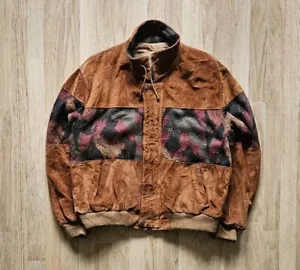 Vintage Suede Leather Brown Bomber Jacket Men's Large - Picture 1 of 12