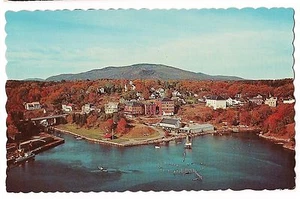 Aerial ROCKPORT CAMDEN HILLS Harbor Boat Club Coast Seafood Maine ME Postcard - Picture 1 of 2