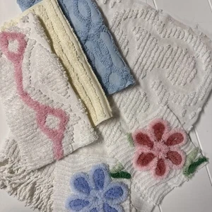 Vintage PINK, BLUE, YELLOW, WHITE Cotton Chenille BUNDLE 6 pieces - Picture 1 of 5