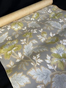 Vintage 40s Wallpaper Roll 5yds Gray White Gold Floral UWPC Made in USA - Picture 1 of 8