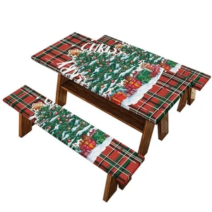 Juego de 3 fundas de mantel ajustadas para mesa y banco de picnic para árbol de Navidad con... - Imagen 1 de 7