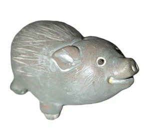 Vtg Isabel Bloom Pig Cast Concrete Gray Smiling Figure Statue Sculpture Signed - Picture 1 of 13