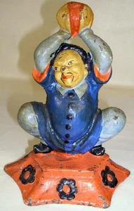 Antiguo bufón de circo de hierro fundido chino colorido pesado con tope de puerta de bola - Imagen 1 de 6