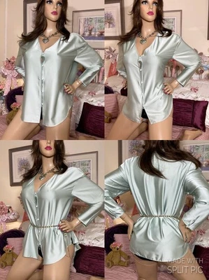 HIGH GLOSS MIRROR SHINE LIQUID SATIN Sexy Secretary GOVERNESS Mistress Blouse L - Image 1 of 4
