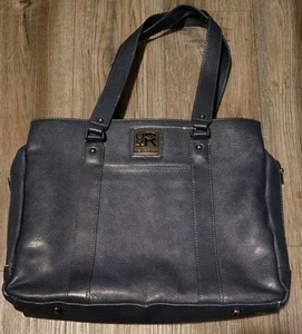 Kenneth Cole Reaction Large Leather Black/Blue Briefcase Laptop Tote Bag Travel - Picture 1 of 10