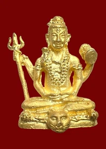 Shiva Bronze Gold Cover Statue Thai Amulet Hindu God Wealth Success Protection - Picture 1 of 11