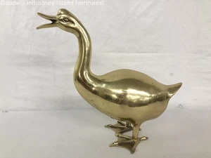 Vintage 11.5" Tall Brass Goose Figurine Home Decor Doorstop Geese Duck Waterfowl - Bild 1 von 7
