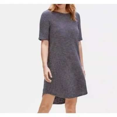 Eileen Fisher Tunic Dress PM Lagenlook Beachy Coastal Organic Cotton Hemp Stripe - Image 1 of 4