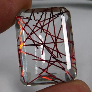 49.50 Ct Natural Earth mined Rutilated Quartz Needle Red Gemstone From Brazil - Picture 1 of 8