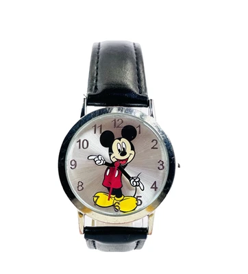 Reloj De Colección Disney Mickey Mouse Estuche Tono Plateado Correa de Cuero Negro Cuarzo SM210 Foto 1 de 4