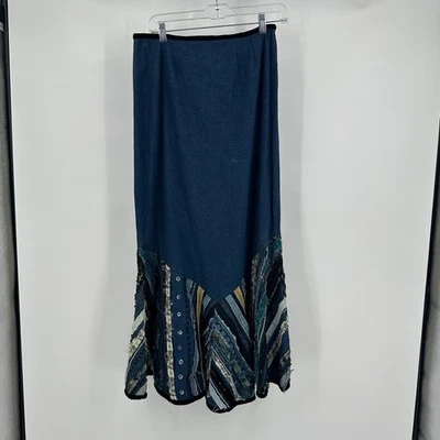 Ручной работы женщин богемное лоскутное одеяло юбка размер M синий Lagenlook Artsy Cottagecore - Изображение 1 из 4