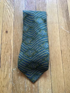 Vintage Giorgio Armani Yellow/Blue Geometric Print Neck-Tie,100% Silk,Italy,MINT - Picture 1 of 2