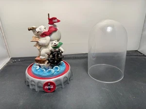 1998 The Coca-Cola Polar Bears North Pole Or Bust Franklin Mint Domed Sculpture - Picture 1 of 7
