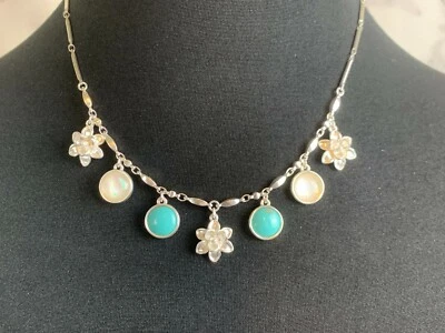 Collar LUCKY BRAND M.O.P., Turquesa y Flores Tono Plateado Nuevo con Etiquetas $39 L@@K Foto 1 de 4