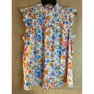 Top Anthropologie Leione Floral Volantes Cuello Simulado Sin Mangas Multicolor Talla M - Imagen 1 de 8
