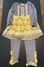 Ruffles by tutu and lulu Cute Gray And Yellow Design Top & Pants Size 6-7 Years